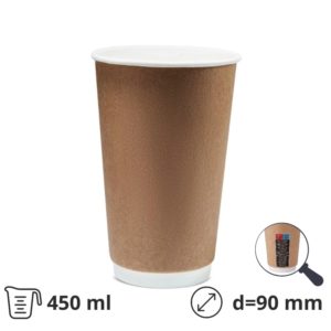 Čaša papirnata termo 450 ml d=90 mm kraft SUP [25 kom/pak]