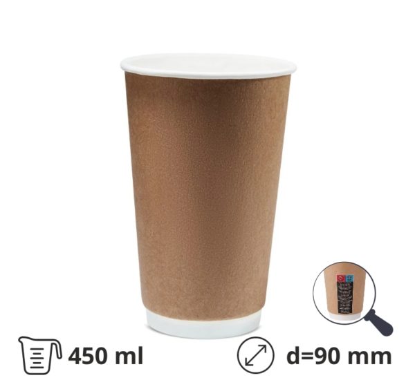 Čaša papirnata termo 450 ml d=90 mm kraft SUP [25 kom/pak]