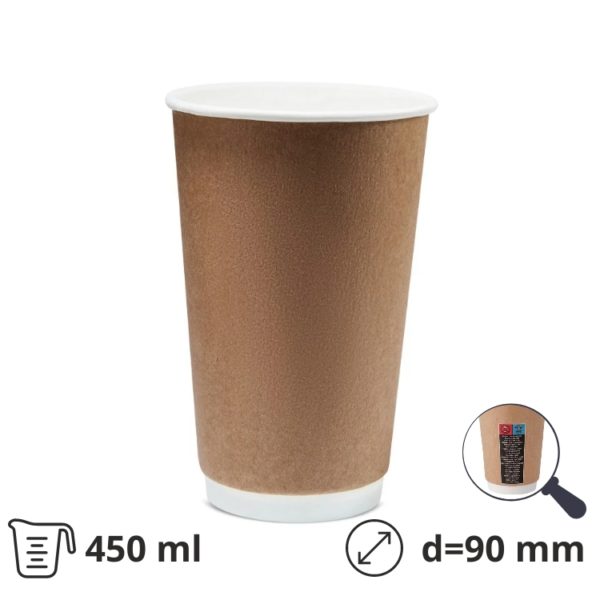 Čaša papirnata termo 450 ml d=90 mm kraft SUP [25 kom/pak]