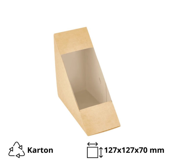 Kartonska kutija za sendvič sa prozorom EURO SANDWICH 127х127х70 mm kraft [50 kom/pak]