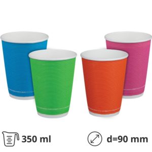 Čaša papirnata termo 350 ml d=90 mm ripple raznobojne [25 kom/pak]