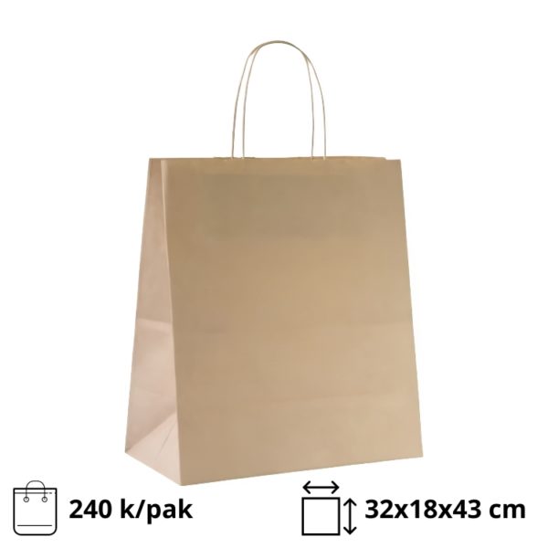 Papirna kesa sa uvijenim ručkama 320x180x430 mm kraft [240 kom/pak]