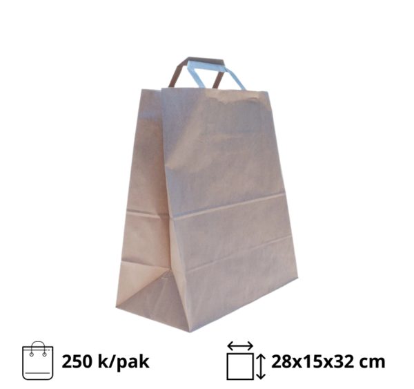 Papirna kesa sa plitkim ručkama 280x150x320 mm kraft [250 kom/pak]