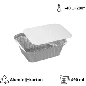 Aluminijumska posuda sa poklopcem 490 ml 150х124х44 mm, 100 kom (komplet)