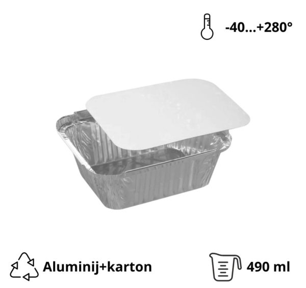 Aluminijumska posuda sa poklopcem 490 ml 150х124х44 mm, 100 kom (komplet)
