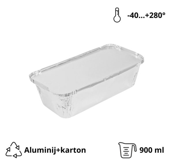 Aluminijumska posuda sa poklopcem 217x112x54mm, 900ml, 100 kom (komplet)