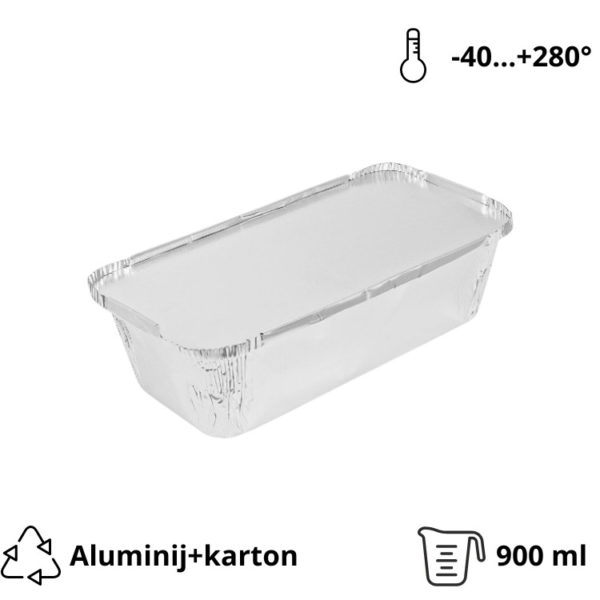 Aluminijumska posuda sa poklopcem 217x112x54mm, 900ml, 100 kom (komplet)