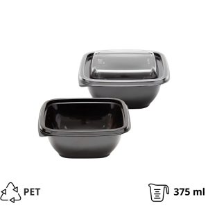 Posuda PET PolyER 375 ml 126х126х51,5 mm crna za poklopcem, 50 kom (komplet)