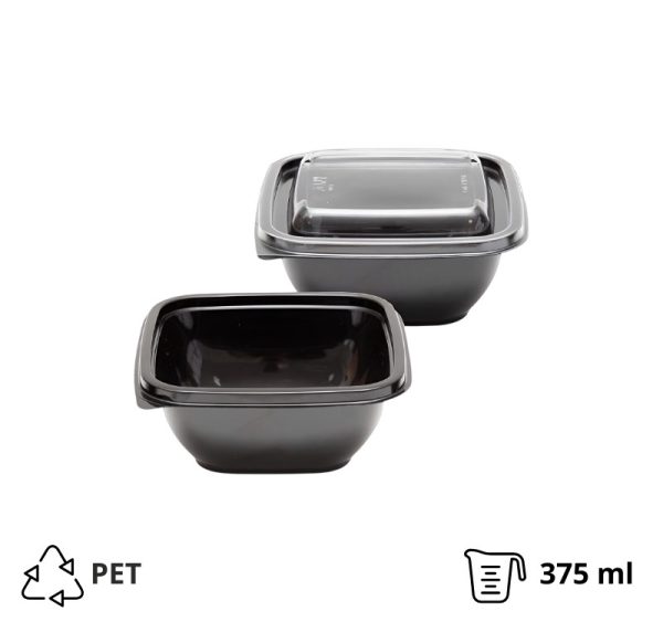 Posuda PET PolyER 375 ml 126х126х51,5 mm crna za poklopcem, 50 kom (komplet)