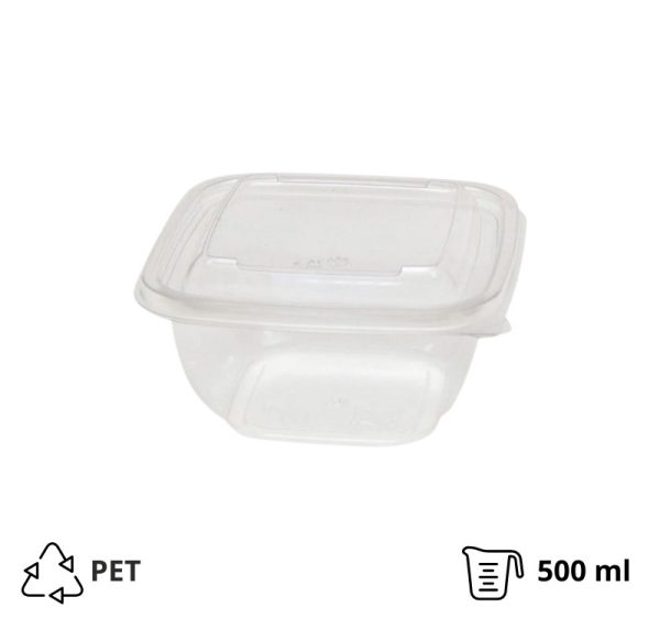 Posuda PET PolyER 500 ml 126x126x60 mm providna za poklopcem, 50 kom (komplet)