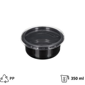 Posuda PP 350 ml d=115 mm h=58,6 mm crna sa poklopcem, 50 kom (komplet)
