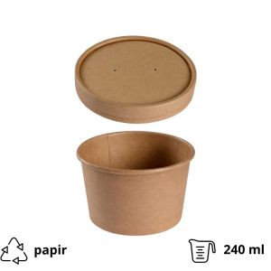 Kartonska posuda za supu 240 ml d=90 mm h=60 mm kraft s poklopcem 25 kom/pak (komplet)