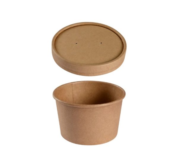 Kartonska posuda za supu 240 ml d=90 mm h=60 mm kraft s poklopcem 25 kom/pak (komplet)