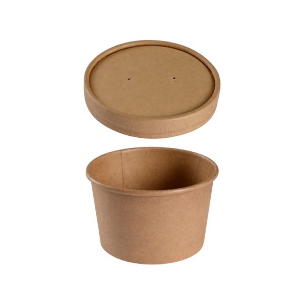 Kartonska posuda za supu 240 ml d=90 mm h=60 mm kraft s poklopcem 25 kom/pak (komplet)