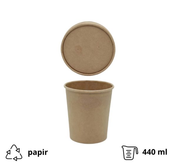 Kartonska posuda 440 ml d=97 mm h=100 mm kraft s poklopcem 25 kom/pak (komplet)
