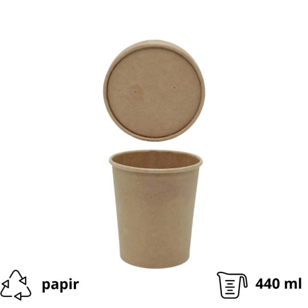 Kartonska posuda 440 ml d=97 mm h=100 mm kraft s poklopcem 25 kom/pak (komplet)