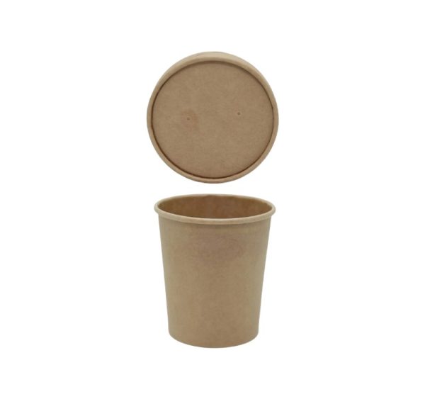 Kartonska posuda 440 ml d=97 mm h=100 mm kraft s poklopcem 25 kom/pak (komplet)