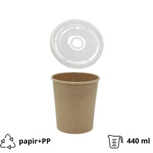 Kartonska posuda 440 ml d=97 mm h=100 mm kraft s poklopcem 25 kom/pak (komplet)