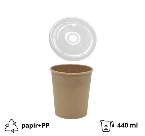 Kartonska posuda 440 ml d=97 mm h=100 mm kraft s poklopcem 25 kom/pak (komplet)