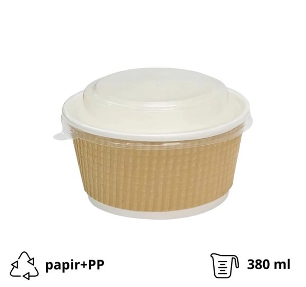 Kartonska posuda Tambien ECO s poklopcem 380 ml d=110 mm h=60 mm valoviti kraft isprekidana linija 25 kom/pak (komplet)