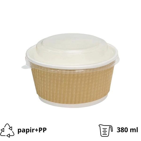 Kartonska posuda Tambien ECO s poklopcem 380 ml d=110 mm h=60 mm valoviti kraft isprekidana linija 25 kom/pak (komplet)
