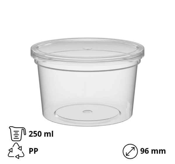 Posuda za sos PP 250 ml d=96 mm h=56 mm, sa poklopcem, 1400 kom (komplet)