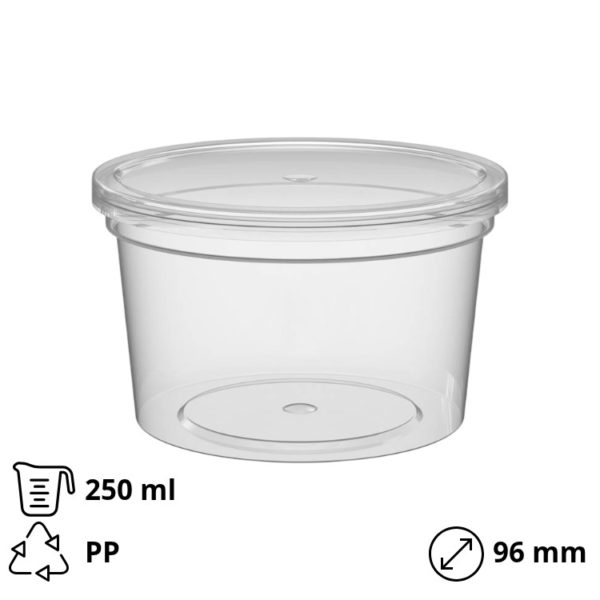 Posuda za sos PP 250 ml d=96 mm h=56 mm, sa poklopcem, 1400 kom (komplet)
