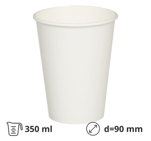 Čaša papirnata 1-sl 350 ml d=90 mm bela 50 kom