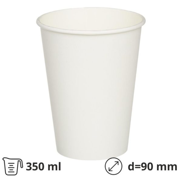 Čaša papirnata 1-sl 350 ml d=90 mm bela 50 kom