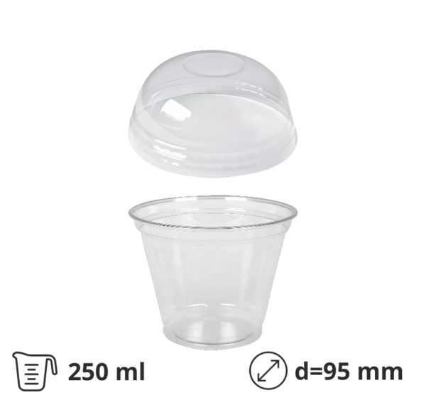 Čaša rPET za poklopcem brez rupa 250 ml d=95 mm h=80 mm, 100 kom (komplet)