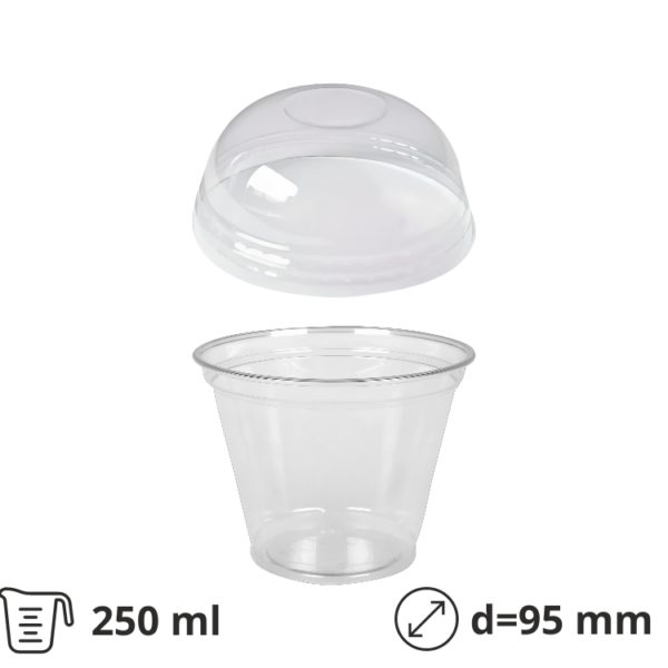 Čaša rPET za poklopcem brez rupa 250 ml d=95 mm h=80 mm, 100 kom (komplet)