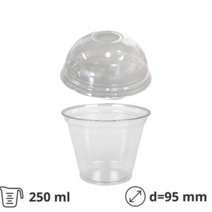 Čaša rPET za poklopcem za rupom 250 ml d=95 mm h=80 mm, 100 kom (komplet)