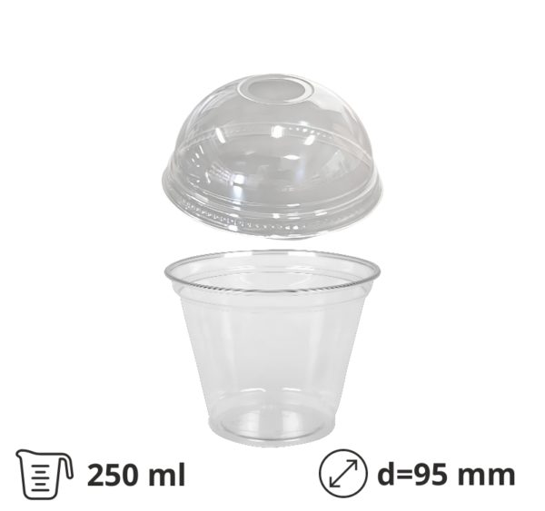 Čaša rPET za poklopcem za rupom 250 ml d=95 mm h=80 mm, 100 kom (komplet)