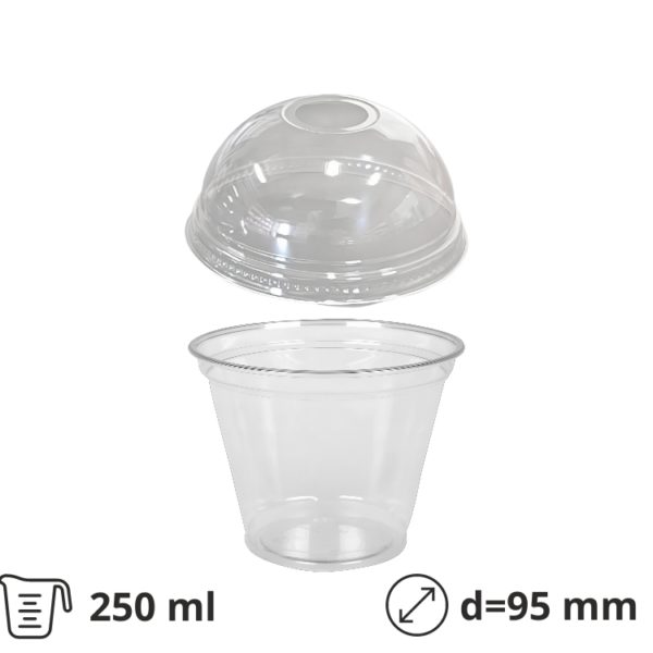 Čaša rPET za poklopcem za rupom 250 ml d=95 mm h=80 mm, 100 kom (komplet)