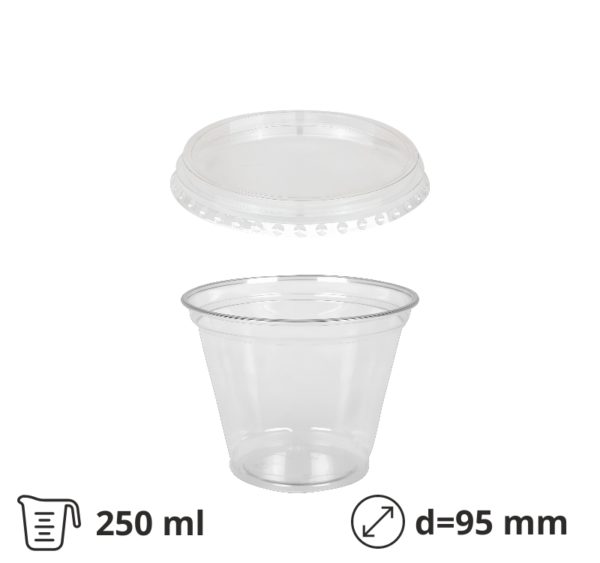 Čaša rPET za poklopcem 250 ml d=95 mm h=80 mm, 100 kom (komplet)