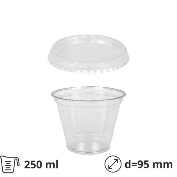 Čaša rPET za poklopcem 250 ml d=95 mm h=80 mm, 100 kom (komplet)
