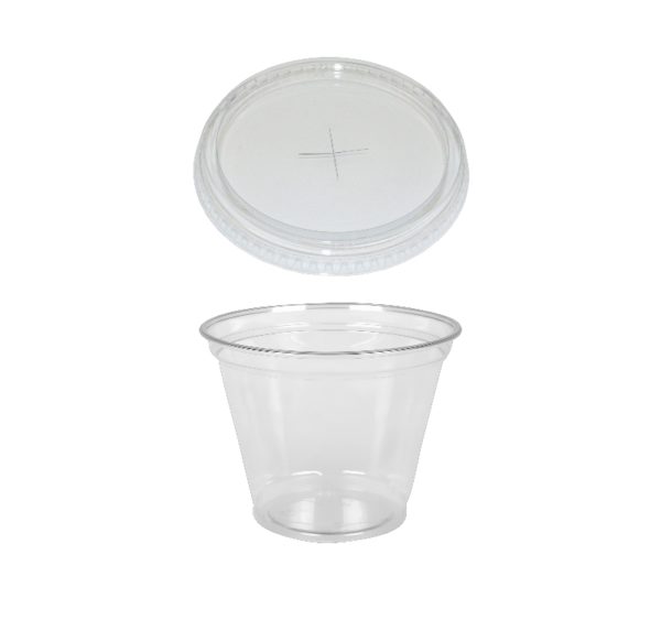 Čaša rPET za poklopcem sa rupom 250 ml d=95 mm h=80 mm, 100 kom (komplet)