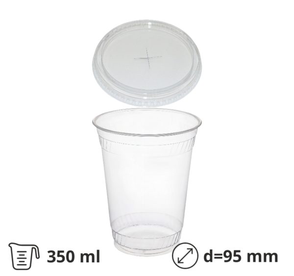 Čaša rPET za poklopcem sa rupom 350 ml d=95 mm h=80 mm [50 kom/pak]