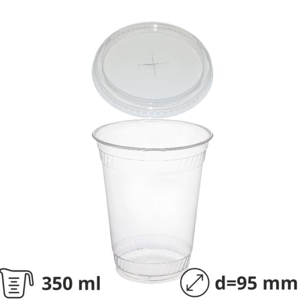 Čaša rPET za poklopcem sa rupom 350 ml d=95 mm h=80 mm [50 kom/pak]