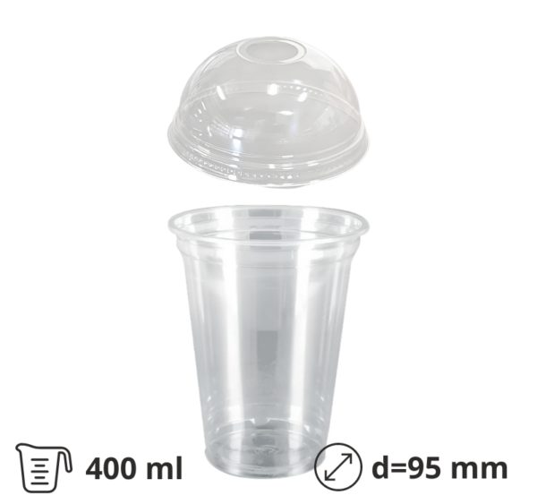 Čaša rPET za poklopcem sa rupom 400 ml d=95 mm h=80 mm [100 kom/pak]