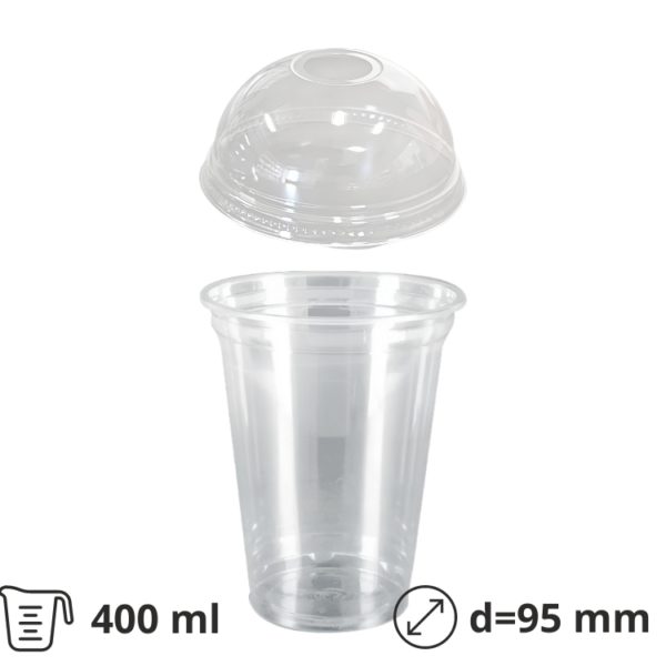 Čaša rPET za poklopcem sa rupom 400 ml d=95 mm h=80 mm [100 kom/pak]