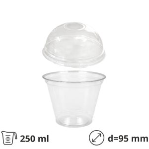 Čaša rPET za poklopcem za rupom 250 ml d=95 mm h=80 mm, 100 kom (komplet)