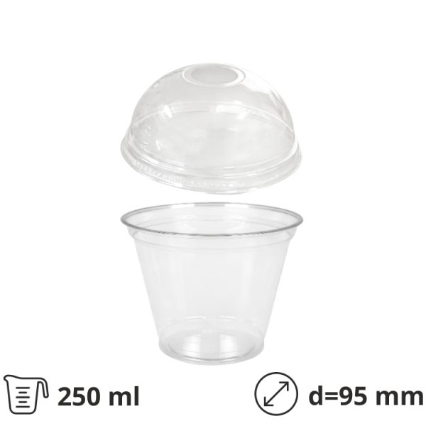 Čaša rPET za poklopcem za rupom 250 ml d=95 mm h=80 mm, 100 kom (komplet)