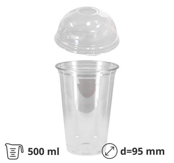 Čaša Shake za poklopcem sa rupom 500 ml, d=95mm, prozirni rPET [100 kom/pak]