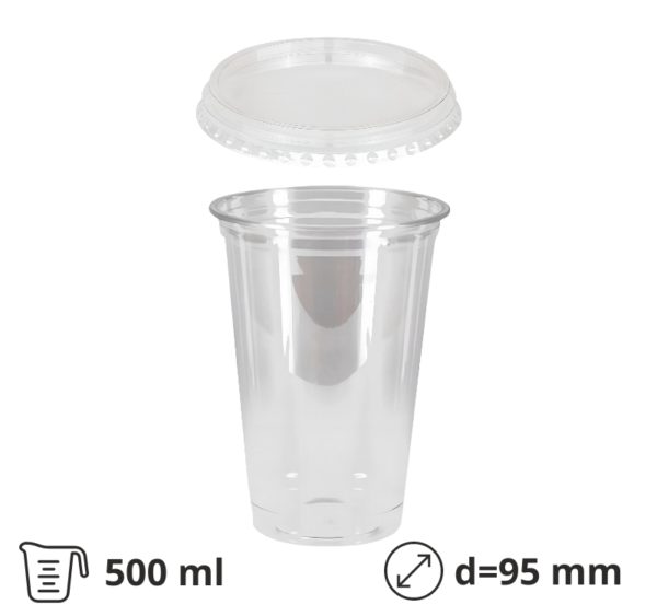 Čaša Shake za poklopcem 500 ml, d=95mm, prozirni rPET [50 kom/pak]