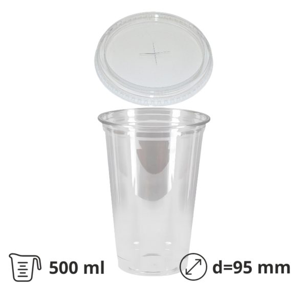 Čaša Shake za poklopcem sa rupom 500 ml, d=95mm, prozirni rPET [50 kom/pak]