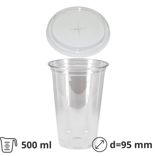 Čaša Shake za poklopcem sa rupom 500 ml, d=95mm, prozirni rPET [50 kom/pak]
