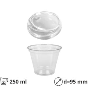 Čaša rPET za poklopcem 250 ml d=95 mm h=80 mm, 100 kom (komplet)