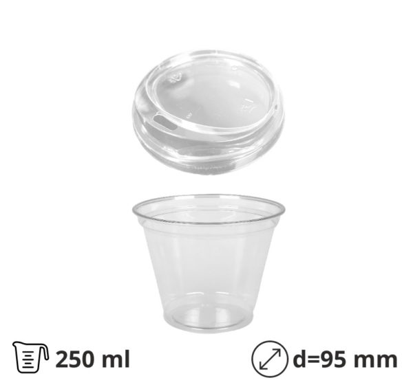 Čaša rPET za poklopcem 250 ml d=95 mm h=80 mm, 100 kom (komplet)