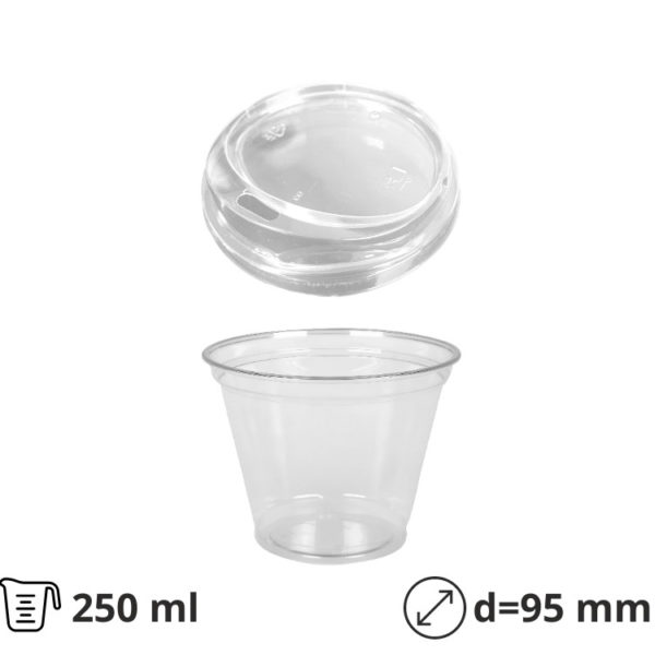Čaša rPET za poklopcem 250 ml d=95 mm h=80 mm, 100 kom (komplet)